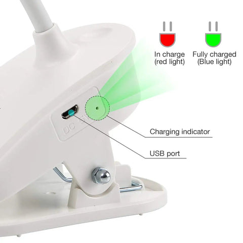 Clip On Bedside Reading Lamp With USB Rechargeable Battery, 18 LED Eye Friendly Light, No Fuss Clamp On Bed Light With Three Brightness Levels, Flicker Free, Compact Clip Lamp For Late Night Reading And Cozy Illumination