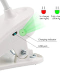 Close-up of USB port and charging indicator on Two Pack Clip-On Reading Lamp With USB Rechargeable Battery, Bed Clamp