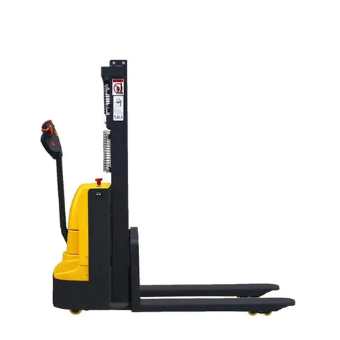 Heavy Duty Electric Forklift Pallet Lifter 1 Ton Capacity 3.5 Meter Lift Height Semi Stacker side view with yellow and black design.
