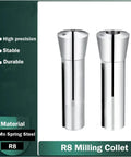 R8 Precision Round Spring Collet 5/16 Inch Mill Chuck Holder with M12 Thread, CNC Mill Machine, 65Mn Steel, 0.013mm Precision