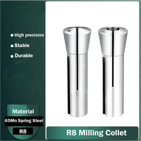 R8 Precision Round Spring Collet Set for Milling Machines 3/8 Inch Clamp, M12 Tail Thread, 65Mn Hardened Spring Steel, 2 mill collets