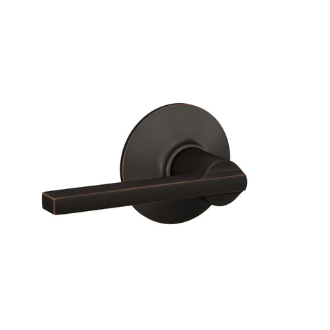 F10 LAT 716 Latitude Door Lever Hall And Closet Passage Lock Aged Bronze Finish with self aligning screws shown in side view