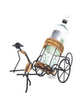 Handmade Asian Style Rickshaw Puller Wine Bottle Holder With Natural Rattan Accents, 13.78 x 6.3 inches for home bar.