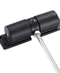Adjustable Double Spring Door Closer for home, exterior doors and gates, self-closing hardware, black aluminum alloy body close-up