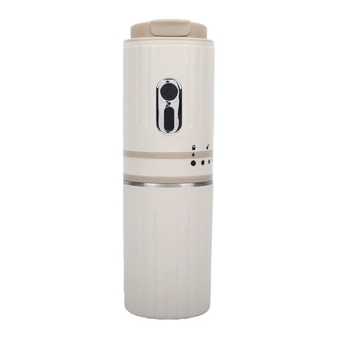 Portable electric coffee maker in white with a compact design, perfect for travel, featured in the Kickstart Mornings On The Go With This Portable Electric Coffee Maker And Compact Travel Cup For Fresh Java Anywhere Solid Little Bean Grinder Hand Drip Brewer Perfect For Home Or Road Trips.