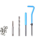 Components from the All-In-One 131-Piece SAE Thread Repair Kit with HSS Drill Helicoil Inserts for 1/4, 5/16, 3/8, 7/16 and 1/2 inch threads.