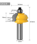12mm Or 1/2in Shank Architectural Molding Router Bit For Pro Woodworking Carving Decorative Trims And Complex Profile Shaping Your Home Projects, close-up view with dimensions shown