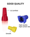 100 Piece Color Coded Wire Nut Assortment Kit With Winged Wire Caps Stainless Steel Terminals For Electrical Wiring, red and yellow caps.