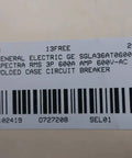 Label of Pro Grade Heavy Duty Three Pole Six Hundred Amp Circuit Breaker Featuring Spectra Rms Series Build.