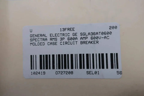 Label of Pro Grade Heavy Duty Three Pole Six Hundred Amp Circuit Breaker Featuring Spectra Rms Series Build.