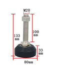8 Piece Heavy Duty Metal Leveling Feet With 3 Inch Diameter Pads, Adjustable Furniture And Machinery Levelers Built For Rock Solid Stability, Wear Resistant Sliding Base Keeps Floor Crisp While Dialing Perfect Height For Gear, Cabinets In 8pc Set. Adjustable leveling foot with 133mm height and 80mm pad.