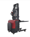 Heavy Duty Electric Pallet Stacker Forklift powered warehouse lift truck displaying compact design for material handling.