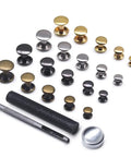 400 Set Double Cap Leather Rivets 5mm Tubular Metal Studs with 3 Piece Setting Tools Kit, 4 Colors for Fabric and Leather Craft