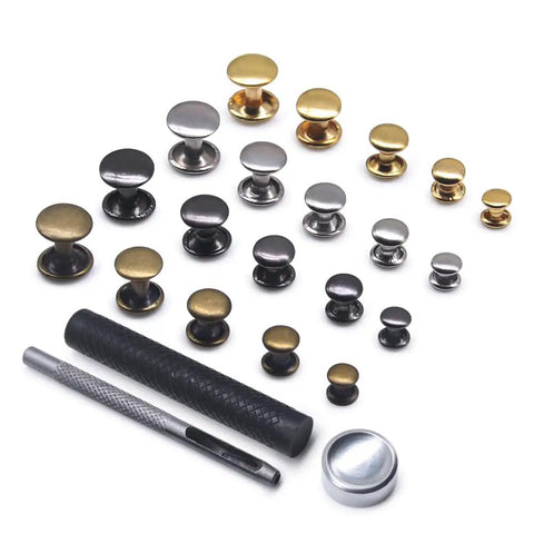 400 Set Double Cap Leather Rivets 5mm Tubular Metal Studs with 3 Piece Setting Tools Kit, 4 Colors for Fabric and Leather Craft