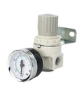 Compact FRL Unit For Pneumatic Air Systems With One Quarter Inch BSP Thread Pressure Regulator And Reduction Valve AR2000 Black Space Saving