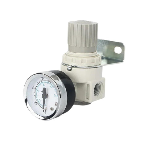 Compact FRL Unit For Pneumatic Air Systems With One Quarter Inch BSP Thread Pressure Regulator And Reduction Valve AR2000 Black Space Saving