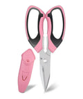 Heavy Duty 8 Inch Multipurpose Scissors With Protective Cover, Stainless Steel Serrated Blades For Cardboard, Leather, Fabric, Wires And More, pink with cover