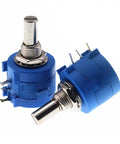 Pair of blue 10K 3590S Multiturn Wire Wound Rotary Potentiometers With Knob Cap, suitable for DIY electronics and audio tuning.