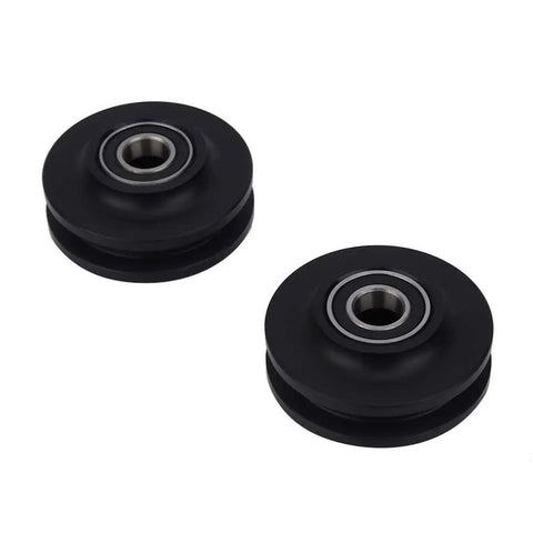 2 Pack Barn Door Sliding Roller Wheels Kit For DIY Sliding Door Project, heavy duty black pulley rollers, front view