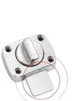 Close-up of a silver Gate Latch Slide Bolt Lock Rotating Hasp Latch with flat locking mechanism.
