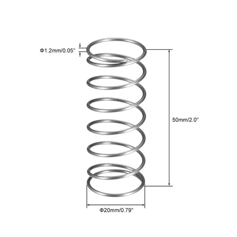 Coil spring, side view, steel, 0.05 in wire, 0.79 in outer diameter, 2 in free length, set of 10
