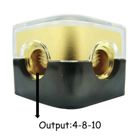 2 Way Amp Power Distribution Block For Car Audio With 0 To 2 To 4 AWG In And 4 To 8 AWG Out Copper beefy base and cover