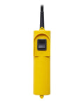 Front view of yellow hoist pendant remote with black rocker switch and wired cable.