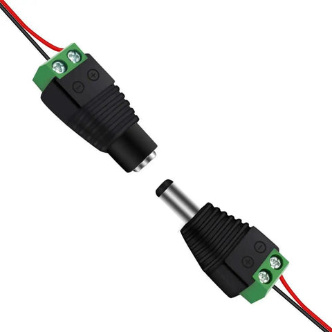 Solid Heavy Duty DC Power Jack Plug Adapter Connectors 5.5Mm X 2.1Mm with screw terminals for 12V LED strip lights.