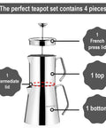 Aqua Turkish Teapot Set In Eighteen Ten Stainless Steel With Double French Press Samovar Style Kettle Exploded View