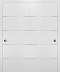 Modern White Bypass Sliding Closet Doors With Solid Core Construction And Complete Hardware Package Featuring Heavy Duty Rollers Slick Matte Finish Delivers Smooth Glide Operation For Fast Room Refresh, front view.