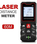 Pro Laser Distance Meter 60M Sick Precision Digital Measure Tool with Sweet LCD Backlit Display showing measurement readings.