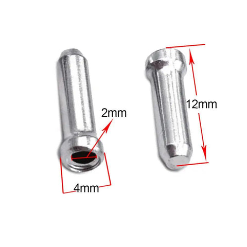 Alloy Cable End Caps 100Pcs Silver For Road And Mountain Bike Cables End Crimps showing dimensions of 4mm by 12mm