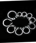 304 Stainless Steel C Shaped Retaining Clips Set 100 Pieces Split Washer Kit For M8 arranged in a circular pattern on a black background