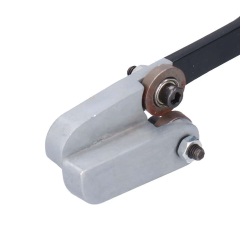 Close-up of the dual round blades on the Hand Pull Cutter For Metal Sheets And Cardboard, Effortless Nibbler With No Scissors Needed.