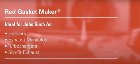 Front view of red gasket maker label showing uses: headers, exhaust manifolds, turbochargers, slip-fit exhaust.