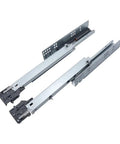 Tough As Nails Full Extension Soft Close Drawer Slides Heavy Duty Concealed Cabinet Runners With Smooth Glide Action Silver Finish 14 Inch Pack Of Two Home And Shop Gear close-up of drawer slides with metal construction.