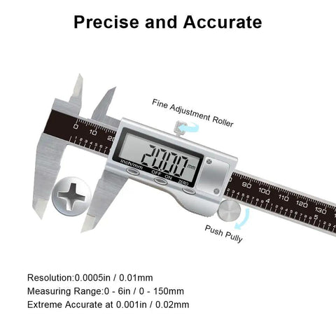 Digital Caliper 6 Inch Stainless Steel Measuring Tool With Large LCD Screen Electronic Vernier Calipers Inch Metric Conversion