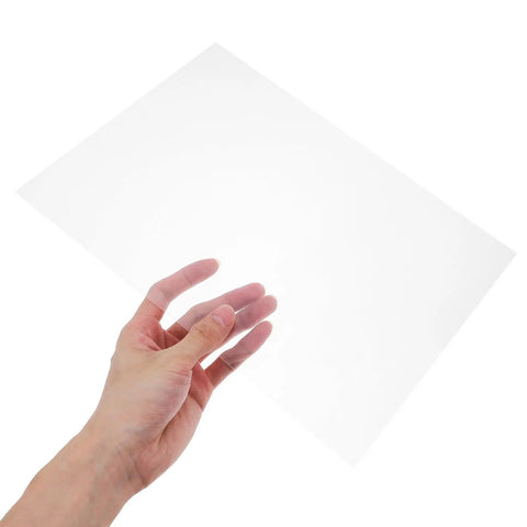 Cool Ten Heat Shrinkable Sheet Set For Awesome DIY Projects That Shrink Well To Create Custom Jewelry Or Decor Paper For Creating Art Designs Easily At Home With Tools You Love This Creative Kit For Super Fun Crafts. clear BOPS sheet held by hand