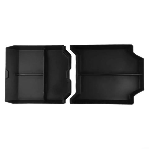 Straight Up Rugged Black Abs Center Console Storage Tray For Tesla Cybertruck 2024 showing two interlocking trays for organized storage.
