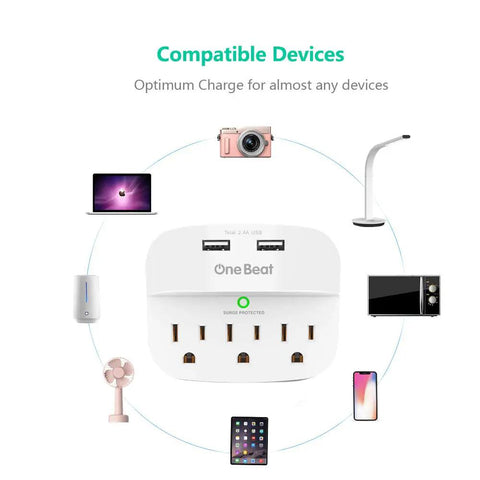 3 Outlet Surge Protector Power Strip With Dual USB Chargers 2.4A Fast Charge 490 Joule Protection ETL Listed Wall Adapter with devices