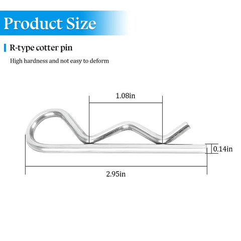 Heavy Duty Car Cotter Pin R Clip Kit 15 Pcs Universal Hairpin Assortment, zinc plated spring steel, size 0.13 x 2.95 in