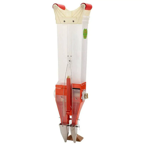 Adjustable Handheld Seed Spreader And Planter For Home Gardens with dual tip design, orange and white, for broadcast seeding and fertilizing.