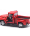 Red Metal Truck Christmas Decor For Farmhouse Style Vintage Pickup Truck Tabletop Storage Die Cast Metal With Hand Painted Finish Perfect Holiday Gift For Car Folks And Decor Enthusiasts shown with doors open, 12x5x4 cm model.