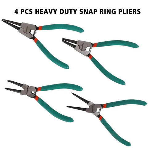 4-Piece Snap Ring Pliers Set, 7-Inch Internal And External Circlip Pliers With Straight And Bent Jaw, displayed on white background