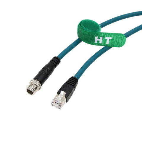 M12 X Code 8 Pin To RJ45 Ethernet Cable Cat7e For Cognex In Sight DataMan Vision Sensors, 3 meter length, connecting ends displayed