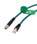 M12 Ethernet 8 Pin X Code To RJ45 CAT 7e GigE Cable For Basler Cognex Vision Cameras Sensors And Barcode Readers In Industrial Automation PLC Routers Switches 1 Meter Long with connectors visible