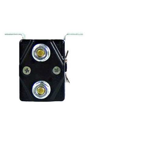 Heavy Duty 24V DC Contactor Relay Switch With Bulletproof 200Amp Rating And Tough As Nails Copper Lugs For Golf Cart Electric Vehicle Solar Inverter Battery Disconnect And Custom Amp Swaps view from the front showing mounting tabs and copper lugs.