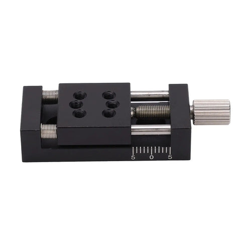 High Precision Aluminum Alloy Linear Stage Actuator Featuring A Manual Fine Tune Platform Sliding Table Built Like A Tank For Straightforward Microscope Alignment And Lab Gear shown from the side with a sliding crank mechanism.
