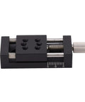 Manual Fine Tune Linear Stage Actuator Featuring Buttery Smooth Sliding Table Built For Microscope Mounting And Precision Optical Work Crafted From Heavy Duty Aluminum Alloy To Keep Your Lab Setup Rock Solid Every Day, side angle view.