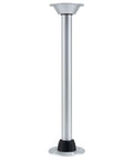 Heavy Duty RV Removable Table Leg Kit 28.5 Inch Aluminum Support Post Chrome Finish viewed from front with black base.